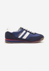 Niebieskie Buty Sportowe Tenisówki z Naszywkami Mepralia. Niebieskie trampki i tenisówki męskie Born2be, z aplikacjami, z materiału, bez zapięcia. Za 129.99 zł.