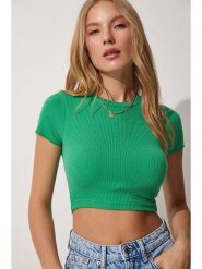 Happiness Istanbul Koszulka w kolorze zielonym rozmiar: S/M. Zielone bluzki damskie Happiness Istanbul, m, bez wzorów, bez kołnierzyka, bez ramiączek. Za 52.99 zł.