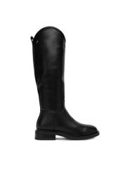 DeeZee Kozaki 5672 Czarny. Czarne kozaki damskie DeeZee, z materiału, bez obcasa, na płaskiej podeszwie. Za 239.99 zł.