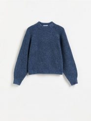 Sweter ze stójką - granatowy. Niebieskie swetry klasyczne damskie Reserved, l, z dzianiny, bez kołnierzyka. Za 129.99 zł.