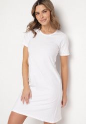 Biała Bawełniana Sukienka o Kroju Typu T-shirt Nilisea. Białe sukienki damskie Born2be, l, bez wzorów, z bawełny, bez kołnierzyka. Za 34.99 zł.