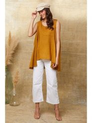 Joséfine Lniany top "Ottilie" w kolorze musztardowym rozmiar: XL. Żółte topy damskie Joséfine, xl, bez wzorów, ze lnu, bez kołnierzyka. Za 130.99 zł.