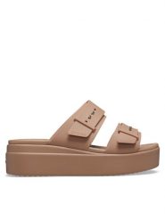 Crocs Klapki Brooklyn Low Wedge Sandal W 207431 Beżowy. Brązowe klapki damskie Crocs, bez wzorów, z tworzywa sztucznego, bez obcasa. Za 219.99 zł.