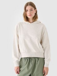 4F Bluza dresowa nierozpinana z kapturem damska - beżowa S. Brązowe bluzy sportowe damskie 4f, s, z bawełny. W wyprzedaży za 69.99 zł.