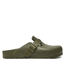 Klapki Birkenstock. Zielone klapki damskie Birkenstock, bez wzorów, bez obcasa. Za 249.99 zł.