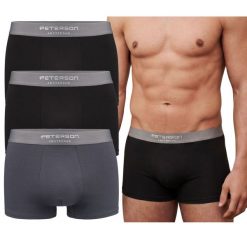 Bokserki męskie bawełniane rozmiar M majtki zestaw 3 pary czarne szare Peterson PTN MY-3-B01M. Czarne bokserki męskie Peterson, bez wzorów, z bawełny. Za 69.99 zł.