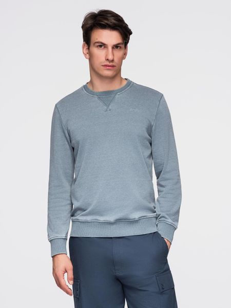 Washowana bluza męska z ozdobnym przeszyciem przy dekolcie - jasnoniebieska V3 - Rozmiar: L. Niebieskie bluzy bez kaptura męskie Ombre Clothing, l, z bawełny. W wyprzedaży za 49.99 zł.