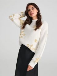 Sweter - kremowy. Białe swetry klasyczne damskie Sinsay, na zimę, l, bez kołnierzyka. Za 69.99 zł.