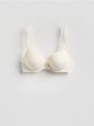 Biustonosz super push up z koronką - złamana biel. Biustonosze Reserved, bez wzorów, z dzianiny. Za 69.99 zł.
