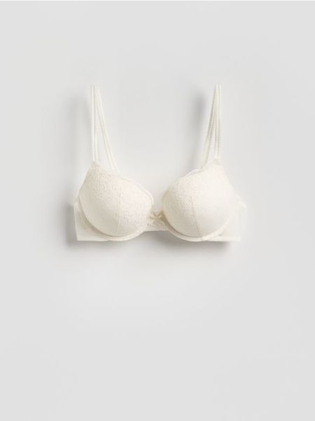 Biustonosz super push up z koronką - złamana biel. Biustonosze Reserved, bez wzorów, z dzianiny. Za 69.99 zł.