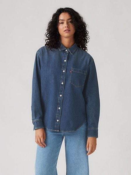 Levi's Koszula dżinsowa "Harlie Boyfriend" w kolorze niebieskim rozmiar: S. Niebieskie koszule damskie Levi's, s, bez wzorów, z bawełny, bez kołnierzyka, bez ramiączek. Za 184.95 zł.