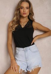 Czarny Top Telephedeia. Czarne topy damskie Renee, l, bez wzorów, z bawełny, bez kołnierzyka. Za 24.99 zł.