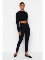 Trendyol Dżinsy - Skinny fit - w kolorze czarnym rozmiar: 36. Czarne jeansy damskie Trendyol, z podwyższonym stanem. Za 109.78 zł.