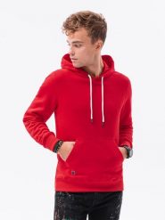 Bluza męska z kapturem BASIC - czerwona V5 OM-SSBN-0120 - S. Czerwone bluzy z kapturem męskie Ombre Clothing, m, z bawełny. Za 34.79 zł.