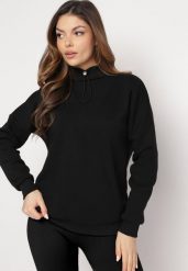 Czarna Bawełniana Bluza z Półgolfem i Ściągaczem Themista. Czarne bluzy bez kaptura damskie Born2be, z bawełny. Za 89.99 zł.
