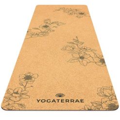 Mata do jogi Magnolie naturalnego korka-gumy + Pasek do transportu i rozciągania. Brązowe paski damskie YOGATERRAE, bez wzorów, z gumy, sportowe. Za 419.00 zł.