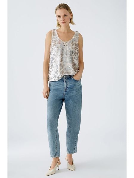 Oui Top w kolorze złoto-srebrnym rozmiar: 46. Szare topy damskie Oui, bez wzorów, bez kołnierzyka. Za 145.26 zł.