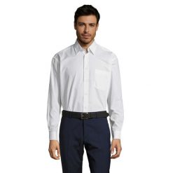 Męska Koszula Z Długim Rękawem Baltimore 95 Poplin. Białe koszule męskie SOL'S, m, bez wzorów, bez kołnierzyka, bez ramiączek. Za 149.99 zł.