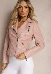 Różowa Ramoneska Kurtka z Ekoskóry Zapinana na Skos Starid. Czerwone kurtki damskie Renee, l, bez wzorów, z jeansu, bez kaptura. Za 159.99 zł.
