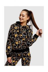 MOSCHINO Bluza damska z kapturem w złote łańcuchy. Czarne bluzy z kapturem damskie MOSCHINO, s, prążkowane. W wyprzedaży za 559.99 zł.