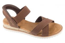 Sandały damskie, Desert Kiss-Golden Lily. Niebieskie sandały damskie Skechers, bez wzorów, z materiału, bez obcasa. Za 219.99 zł.