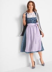 Sukienka ludowa midi z fartuchem (2 części),. Niebieskie sukienki damskie bonprix, bez wzorów, z koronki, bez kołnierzyka, bez ramiączek, midi. Za 399.99 zł.