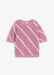 Sweter ażurowy z czystej bawełny. Czerwone swetry klasyczne damskie bonprix, z bawełny, bez kołnierzyka. Za 69.99 zł.