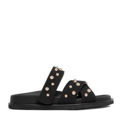 Klapki DeeZee. Czarne klapki damskie DeeZee, bez wzorów, bez obcasa. Za 129.99 zł.