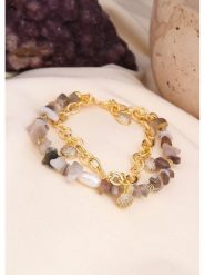 L'Atelier de Gaia Pozłacana bransoletka z kwarcem i cyrkoniami rozmiar: onesize. Szare bransoletki damskie L'Atelier de Gaia, pozłacane. Za 49.19 zł.