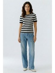 Oui Koszulka w kolorze biało-czarnym rozmiar: 36. Czarne bluzki damskie Oui, bez wzorów, z bawełny, bez kołnierzyka, bez ramiączek. Za 153.71 zł.