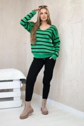 Komplet sweterkowy Bluza w paski + Spodnie zielony. Zielone bluzy bez kaptura damskie KESI, bez wzorów, z poliesteru, eleganckie, plus size. Za 278.10 zł.