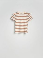 T-shirt w paski - wielobarwny. T-shirty damskie Reserved, l, bez wzorów, z bawełny, bez kołnierzyka. W wyprzedaży za 25.99 zł.
