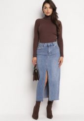 Niebieska Jeansowa Spódnica Midi z Rozcięciem Adexa. Niebieskie spódniczki damskie Born2be, s, bez wzorów, z jeansu, z podwyższonym stanem, midi. Za 54.99 zł.