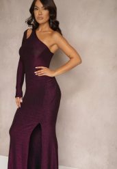 Fioletowa Asymetryczna Sukienka Koktajlowa z Wiskozą Odkrytym Ramieniem i Marszczeniem Tiliena. Fioletowe sukienki damskie Renee, na imprezę, l, bez wzorów, z wiskozy, eleganckie, z asymetrycznym kołnierzem, bez ramiączek, maxi, asymetryczne. Za 139.99 zł.