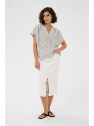 Kaffe Bluzka "Milia" w kolorze kremowo-niebieskoszarym rozmiar: 34. Brązowe bluzki damskie Kaffe, bez wzorów, z włókna, bez kołnierzyka, bez ramiączek. Za 104.99 zł.