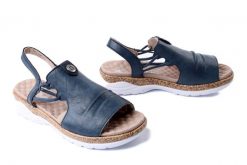 RIEKER V2272-14 blue, sandały damskie. Niebieskie sandały damskie Rieker, bez wzorów, bez obcasa. Za 244.93 zł.