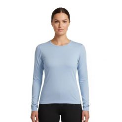 Damski t-shirt z długim rękawem, 100% wełny merynosów - Bjork 210. Niebieskie t-shirty damskie FJORK MERINO, bez wzorów, z wełny, bez kołnierzyka. Za 519.00 zł.
