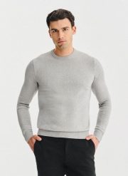 PAKO LORENTE – Szary bawełniany sweter z kaszmirem. Szare swetry męskie Pako Lorente, na jesień, l, bez wzorów, z bawełny, bez kołnierzyka. Za 199.99 zł.