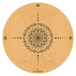 Okrągła mata do jogi COSMOS korkowo-gumowa, czarny nadruk + pasek do noszenia. Brązowe paski damskie YOGATERRAE, bez wzorów, z gumy, sportowe. Za 548.00 zł.