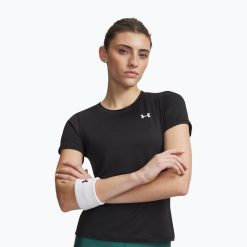 Koszulka treningowa damska Under Armour Tech Mesh black/white. Czarne bluzki sportowe damskie Under Armour, z meshu, bez kołnierzyka, bez ramiączek. Za 109.99 zł.