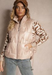 Jasnobeżowa Kamizelka Ozdobnie Pikowana z Wysokim Kołnierzem Stójką Irisana. Brązowe kamizelki damskie Renee, xl, z bawełny. Za 129.99 zł.