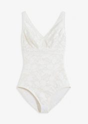 Body shape, średni stopień modelowania sylwetki. Białe body damskie bonprix, bez wzorów, z koronki. Za 147.99 zł.