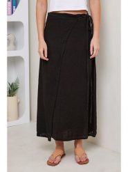 Rodier Lin Lniana spódnica w kolorze czarnym rozmiar: M/L. Czarne spódniczki damskie Rodier Lin, l, bez wzorów, ze lnu, maxi, kopertowe. Za 140.53 zł.