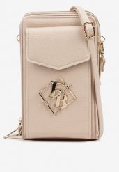 Beżowa Mała Torebka z Metaliczną Ozdobą Seniffia. Brązowe shopper bag damskie Renee, z aplikacjami, z jeansu, małe, bez dodatków. Za 44.99 zł.