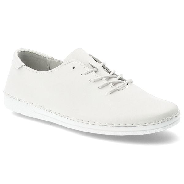 Półbuty damskie S.Barski, ze skóry naturalnej licowej minimalistyczny design sznurowanie lekka podeszwa casual, białe, LR61-645. Białe półbuty damskie S.BARSKI, bez wzorów, ze skóry, casualowe, bez obcasa, na płaskiej podeszwie. Za 179.00 zł.