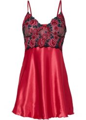 Koszulka nocna satynowa. Czerwone koszule nocne damskie bonprix, bez wzorów, z koronki. Za 124.99 zł.