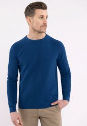 Bawełniany sweter S-BRADY. Niebieskie swetry męskie Volcano, m, bez wzorów, z bawełny, bez kołnierzyka. Za 159.99 zł.