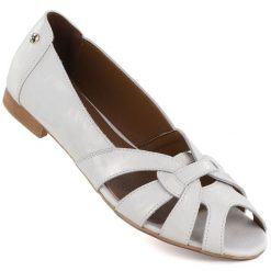 Skórzane baleriny damskie ażurowe komfortowe srebrne Gino Fabiani OL28-1. Szare baleriny damskie Gino Fabiani, w ażurowe wzory, ze skóry, bez obcasa. Za 189.99 zł.