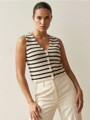 Bawełniana kamizelka w paski - czarny. Czarne kamizelki damskie Sinsay, l, z bawełny. Za 45.99 zł.