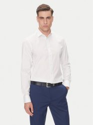 Calvin Klein Koszula LV019EU029 Biały Slim Fit. Białe koszule męskie CALVIN KLEIN, m, bez wzorów, z bawełny, bez kołnierzyka, bez ramiączek. Za 359.99 zł.